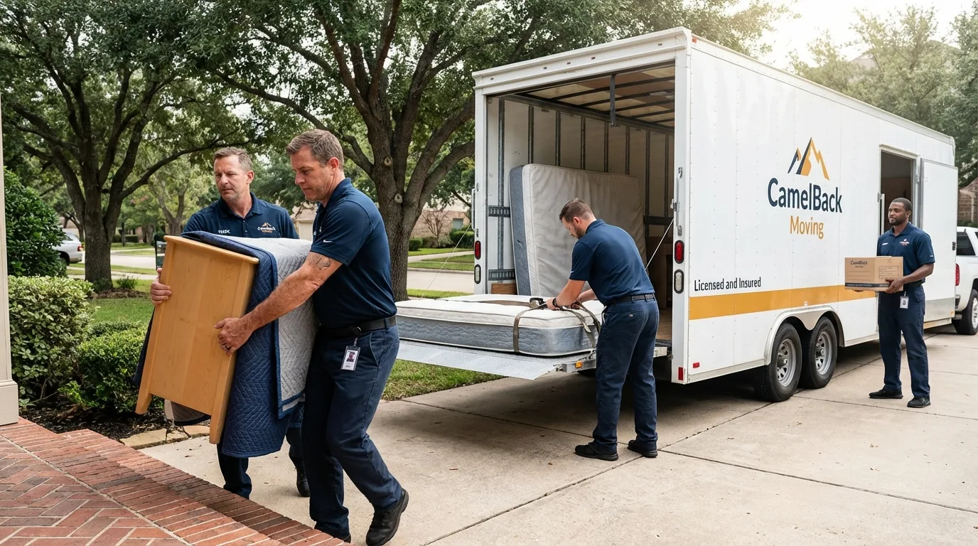 Crew loading residential truck for cross-state move from Brillion, WI